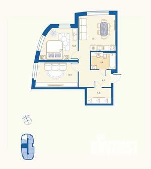 2-к квартира, вторичка, 57м2, 2/16 этаж
