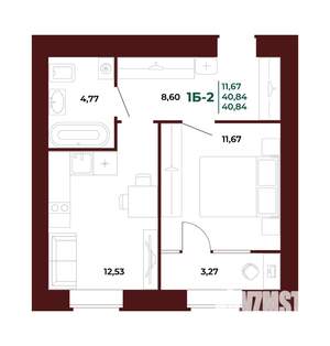 1-к квартира, вторичка, 41м2, 7/17 этаж
