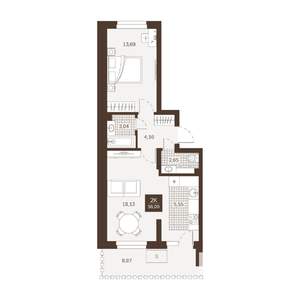 2-к квартира, вторичка, 56м2, 1/22 этаж