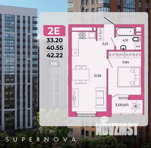 2-к квартира, сданный дом, 42м2, 3/20 этаж