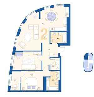2-к квартира, вторичка, 87м2, 16/16 этаж