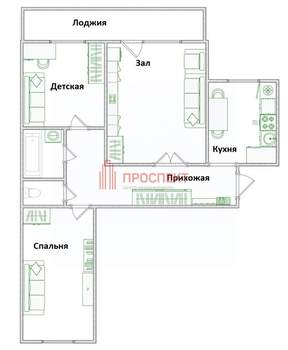 3-к квартира, вторичка, 61м2, 6/9 этаж