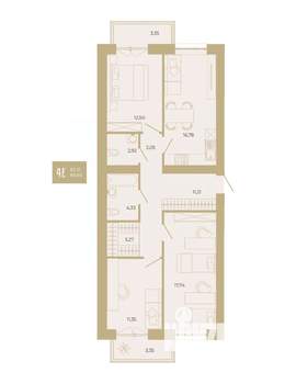 4-к квартира, вторичка, 89м2, 3/17 этаж