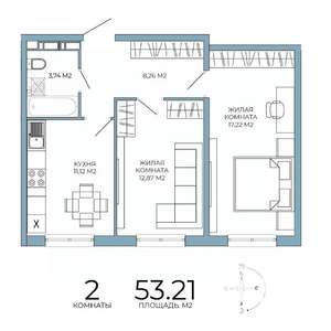 2-к квартира, вторичка, 53м2, 12/18 этаж