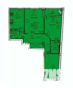 3-к квартира, строящийся дом, 71м2, 3/18 этаж