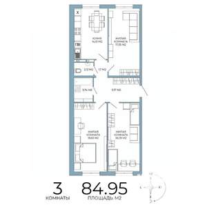 3-к квартира, строящийся дом, 85м2, 10/18 этаж