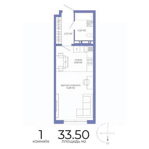 1-к квартира, строящийся дом, 34м2, 5/17 этаж