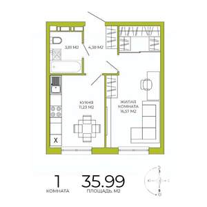 1-к квартира, строящийся дом, 36м2, 14/18 этаж