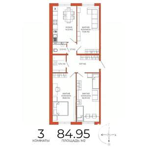 3-к квартира, строящийся дом, 85м2, 8/18 этаж