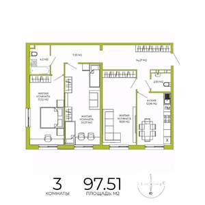 3-к квартира, строящийся дом, 98м2, 14/18 этаж