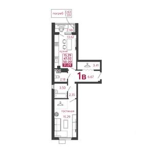 1-к квартира, вторичка, 51м2, 1/5 этаж