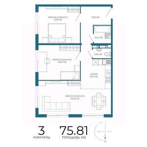 3-к квартира, строящийся дом, 76м2, 7/17 этаж
