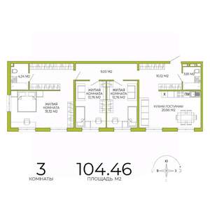 3-к квартира, строящийся дом, 104м2, 2/18 этаж