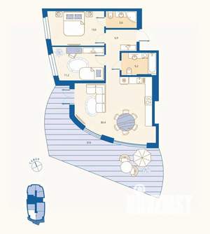 2-к квартира, вторичка, 89м2, 1/16 этаж