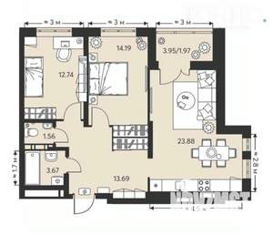 2-к квартира, вторичка, 74м2, 2/7 этаж