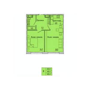 2-к квартира, строящийся дом, 48м2, 11/18 этаж