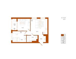 2-к квартира, вторичка, 54м2, 3/18 этаж