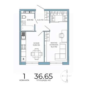 1-к квартира, строящийся дом, 36м2, 2/18 этаж