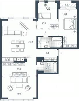 3-к квартира, вторичка, 121м2, 11/24 этаж