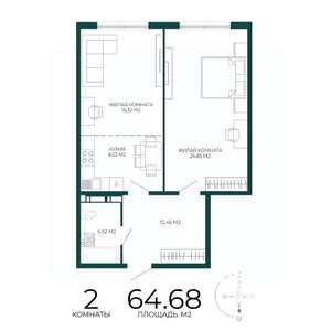 2-к квартира, вторичка, 65м2, 9/17 этаж