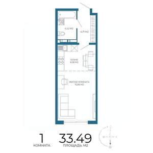 1-к квартира, строящийся дом, 33м2, 3/17 этаж