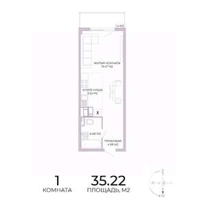 1-к квартира, строящийся дом, 35м2, 16/17 этаж