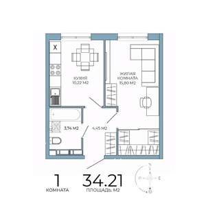 1-к квартира, строящийся дом, 34м2, 12/18 этаж