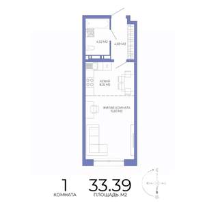1-к квартира, строящийся дом, 33м2, 2/17 этаж