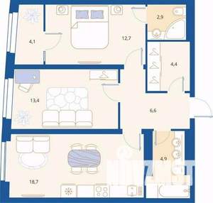 2-к квартира, вторичка, 67м2, 3/16 этаж