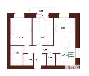2-к квартира, вторичка, 66м2, 7/17 этаж