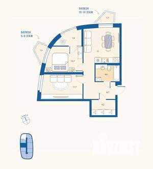 2-к квартира, вторичка, 60м2, 5/16 этаж