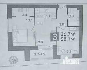 3-к квартира, сданный дом, 58м2, 7/10 этаж