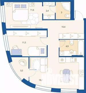 2-к квартира, вторичка, 67м2, 9/16 этаж