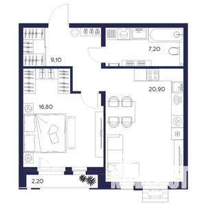1-к квартира, вторичка, 56м2, 2/16 этаж