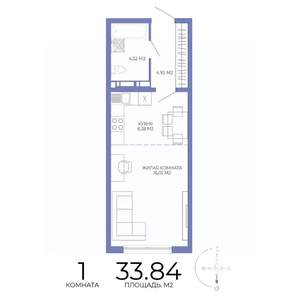 1-к квартира, строящийся дом, 34м2, 10/17 этаж
