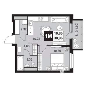 2-к квартира, вторичка, 39м2, 4/20 этаж