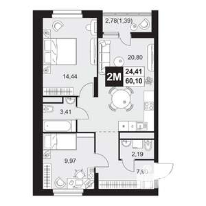 3-к квартира, вторичка, 60м2, 3/20 этаж