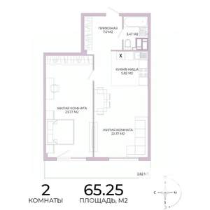 2-к квартира, вторичка, 65м2, 4/17 этаж