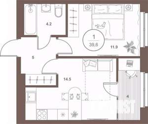 1-к квартира, вторичка, 39м2, 13/16 этаж