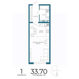 1-к квартира, строящийся дом, 34м2, 4/17 этаж