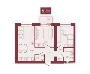 3-к квартира, вторичка, 55м2, 8/17 этаж