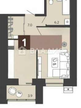 1-к квартира, вторичка, 45м2, 13/17 этаж