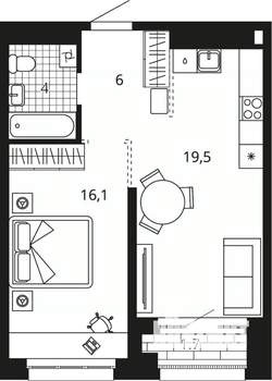 1-к квартира, вторичка, 47м2, 13/24 этаж