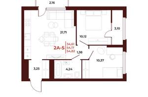 2-к квартира, вторичка, 55м2, 18/18 этаж