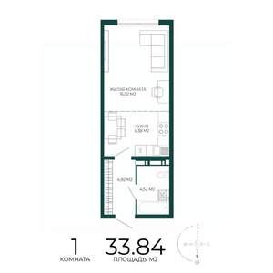 1-к квартира, строящийся дом, 34м2, 14/17 этаж