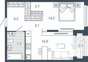 1-к квартира, вторичка, 50м2, 12/24 этаж