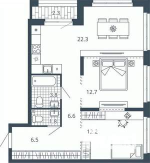 2-к квартира, вторичка, 68м2, 6/24 этаж
