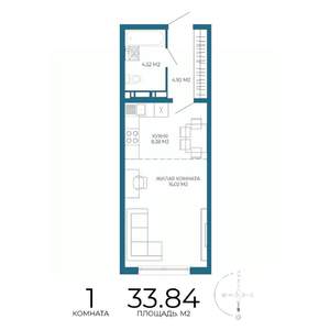 1-к квартира, вторичка, 34м2, 15/17 этаж