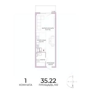 1-к квартира, строящийся дом, 35м2, 10/17 этаж