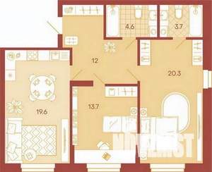 3-к квартира, вторичка, 74м2, 1/17 этаж